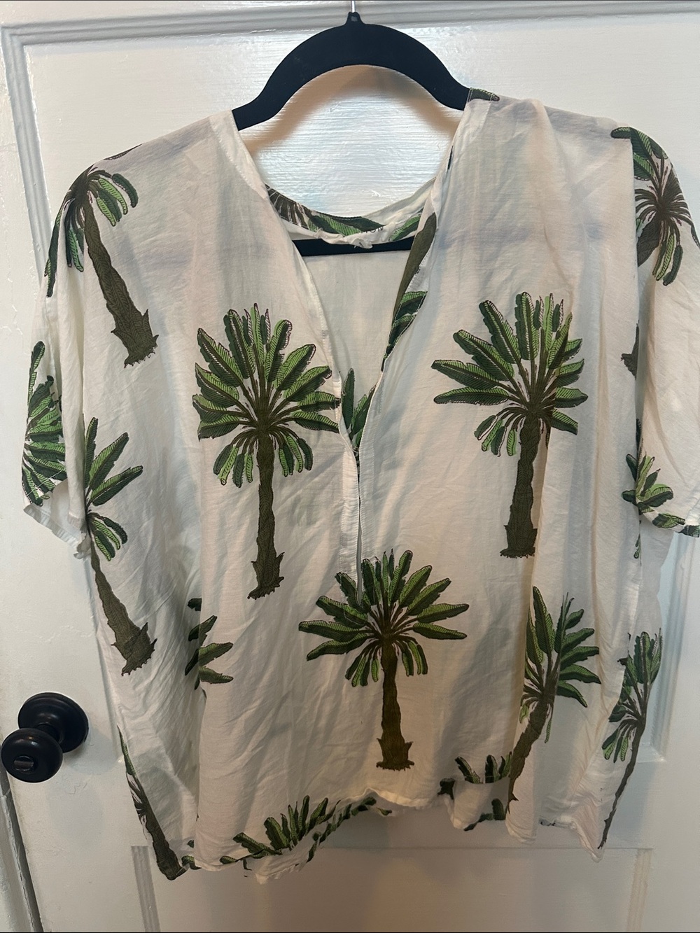 Emerson Fry White Blouse with Green Palm Tree Print